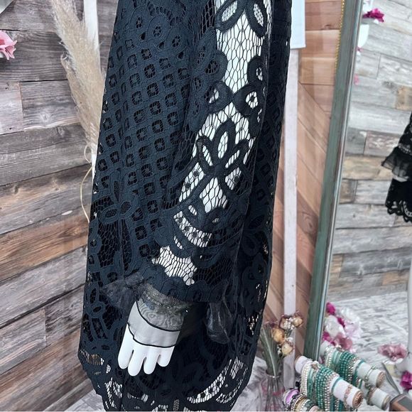 Loveriche Lace Long Sleeve Ruffled Shift Dress Black Medium 💗 - Picture 8 of 11
